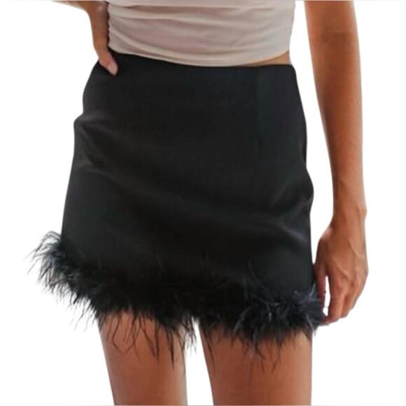 Anna Grace I'm So Fancy Feather Trim Mini Skirt SZ S Black Coquette Whimsigoth - Picture 1 of 9
